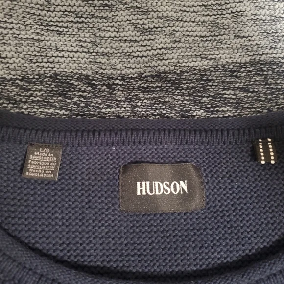 HUDSON Women's Size L Multi navy stripe 100% cotton classic tunic sweater - Picture 2 of 11